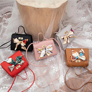 Women Leather Wallet Ribbon Bow Decor Mini Flap Shoulder Bag