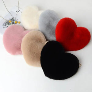Women Faux Fur Heart Shoulder Bag Crossbody Winter Tote Purse