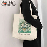 Women Foldable Handbag Van Gogh Painting Grocery Shopper Storage Bag Zipper