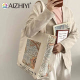 Women Foldable Canvas Van Gogh Painting Grocery Shopper Bag Zipper Vintage