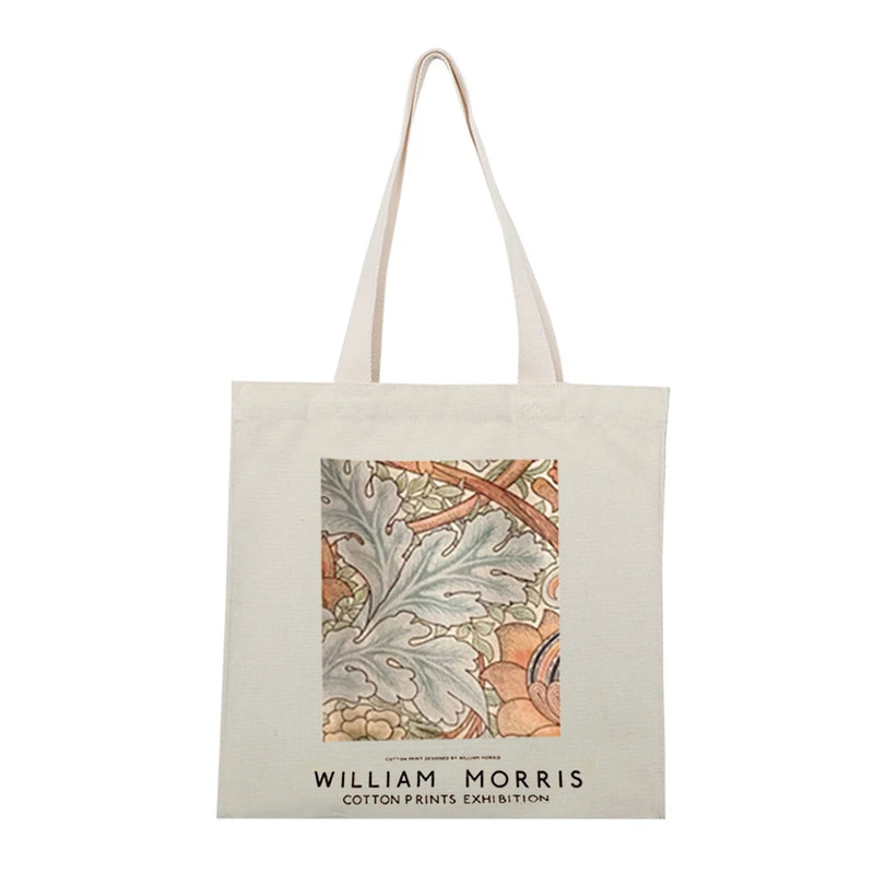 Canvas Van Gogh Oil Painting Grocery Shopper Storage Bag Zipper Foldable Travel