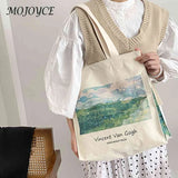 Canvas Van Gogh Oil Painting Grocery Shopper Storage Bag Zipper Foldable Travel