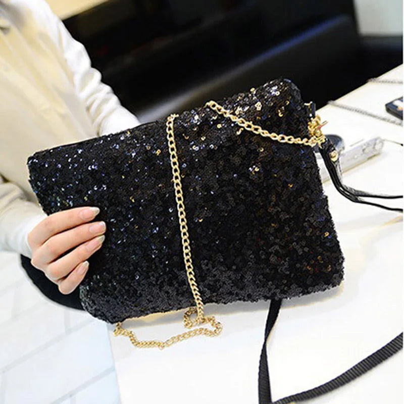 Glitter Sequins Envelope Clutch Bag Sparkling Party Evening Crossbody Purse