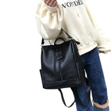 Women Ladies Backpack PU Leather Waterproof School Bag Double Zip Solid Travel S