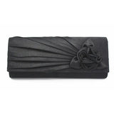 Silk Rose Pattern Clutch Purse Chain Handbag Evening Party Bag