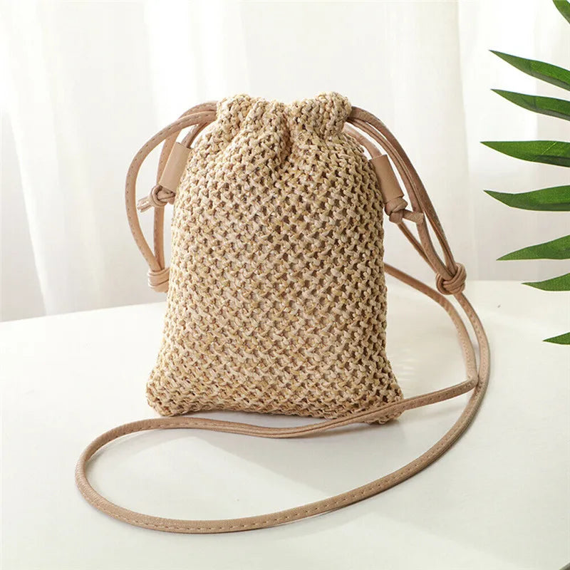 Women Straw Bag Rattan Tote Handbag Woven Beach Shoulder Bags Drawstring