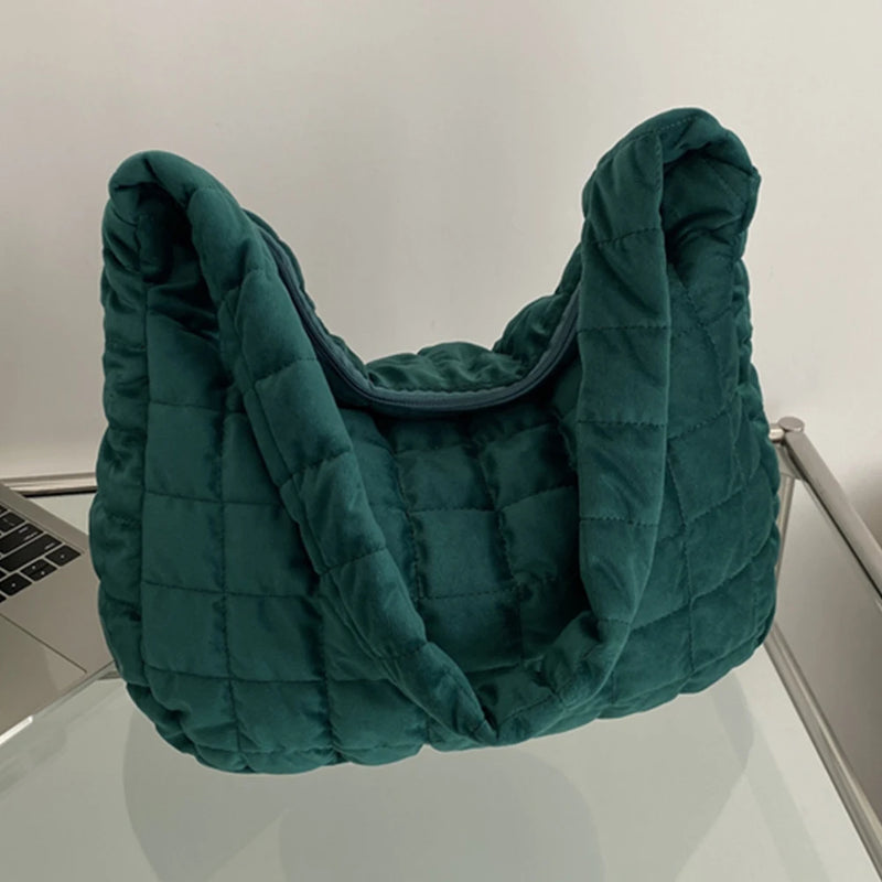 Women Underarm Bags Quilted Plaid Totes Large Capacity Solid Casual