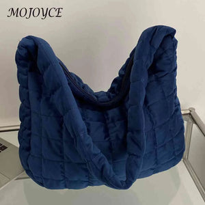 Women Underarm Bags Quilted Plaid Totes Large Capacity Solid Casual