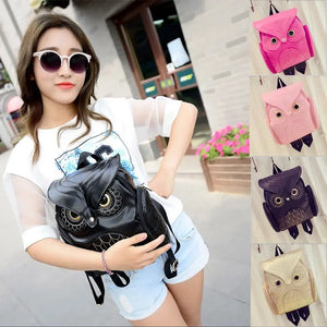 Women Lady Owl Leather Backpack School Girls High Travel Bag Pink
