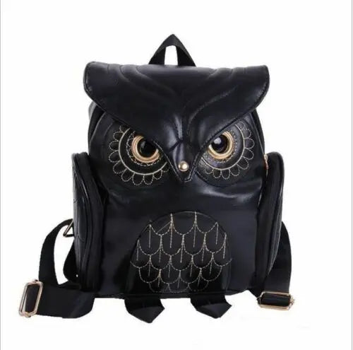 Women Lady Owl Leather Backpack School Girls High Travel Bag Pink