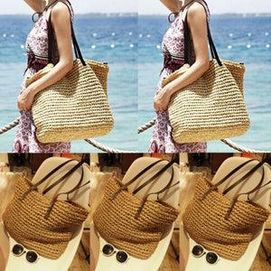 Women Lady Vintage Straw Rattan Bag Large Capacity Shoulder Bags