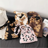 Plush Bear Shoulder Bag Winter Cartoon Handbag Girls School Bag