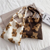 Plush Bear Shoulder Bag Winter Cartoon Handbag Girls School Bag