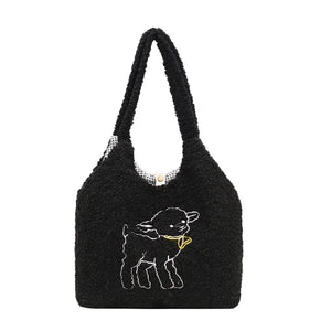 Women Lamb Fabric Shoulder Bag Handbag Tote Large Capacity Shopping Bag