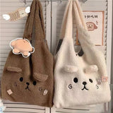 Soft Lamb Fabric Shoulder Tote Bag Fluffy Fur Bear Handbag