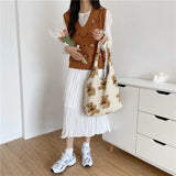 Soft Fluffy Fur Bear Shoulder Tote Bag - Large Capacity