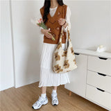 Fur Bear Handbag Canvas Large Capacity Soft Shopping Shoulder Bag
