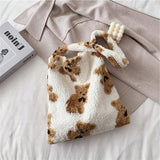 Fluffy Fur Bear Handbags Large Capacity Soft Shopping Bags Girls School Bag