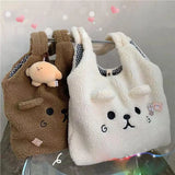 Soft Lamb Fabric Shoulder Tote Bag Fluffy Fur Bear Handbag