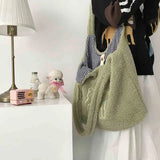 Women Fluffy Shoulder Tote Bag Canvas Handbags Large Capacity Soft Shopping Bag