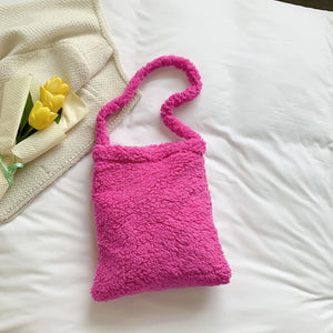 Women Lamb Wool Fabric Shoulder Tote Bag Fluffy Fur Handbags