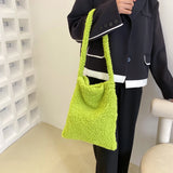 Women Lamb Wool Fabric Shoulder Tote Bag Fluffy Fur Handbags