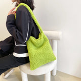 Women Lamb Wool Fabric Shoulder Tote Bag Fluffy Fur Handbags