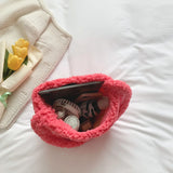 Women Lamb Wool Fabric Shoulder Tote Bag Fluffy Fur Handbags