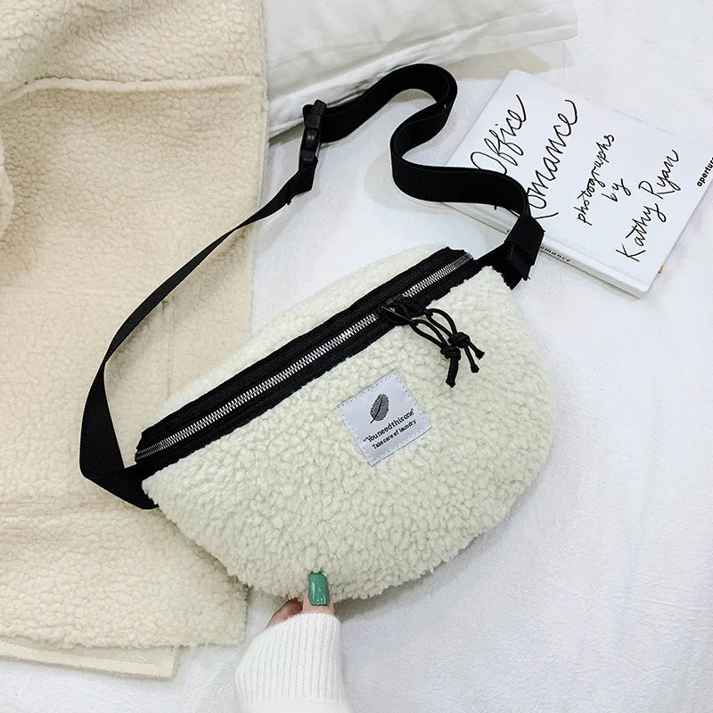 Plush Lamb Wool Waist Bag Soft Crossbody Hip Money Pouch