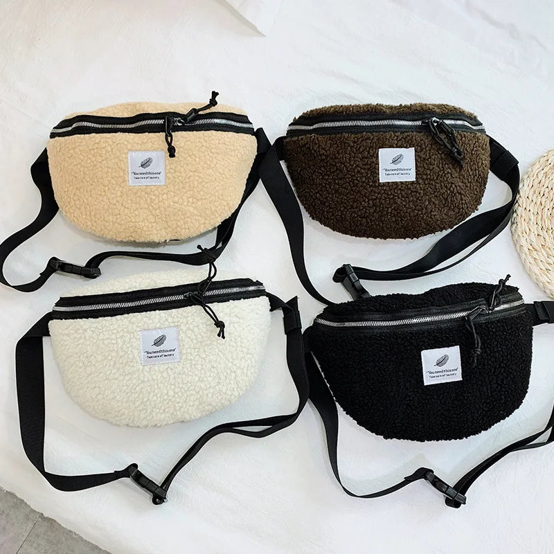 Plush Lamb Wool Waist Bag Soft Crossbody Hip Money Pouch