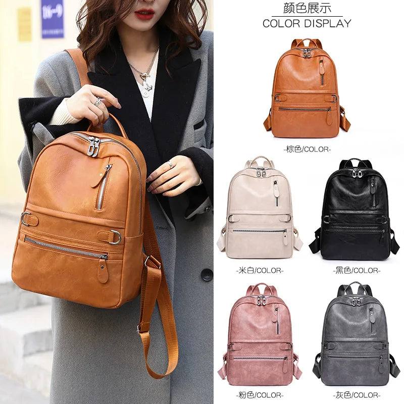 Large Capacity Backpack Leather School Bags for Girls Travel Bagpack