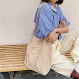 Corduroy Tote Bag Eco Reusable Shopping Handbag Bear Shoulder Bag