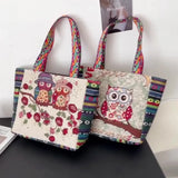 Women Large Capacity Ethnic Style Canvas Tote Shoulder Bag