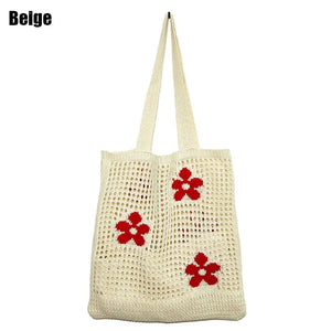 Women Large Capacity Shoulder Bags Knitting Flower Handbags Crochet Hobo Bag