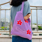 Women Large Capacity Shoulder Bags Knitting Flower Handbags Crochet Hobo Bag