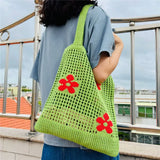 Women Large Capacity Shoulder Bags Knitting Flower Handbags Crochet Hobo Bag