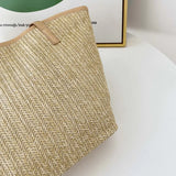 Large Capacity Beach Woven Shoulder Tote Bag with Silk Scarf