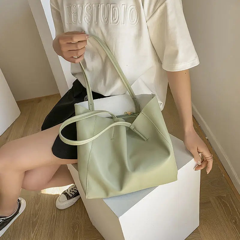 Women Large Capacity Shoulder Bags PU Leather Students School Book Handbags