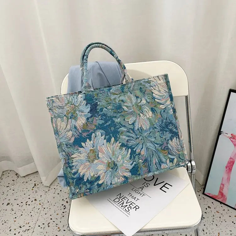 Vintage Flower Canvas Totes Large Capacity Shoulder Bag