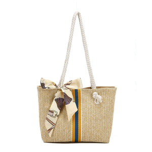 Women Large Capacity Straw Shoulder Tote Bag