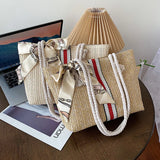 Women Large Capacity Straw Shoulder Tote Bag