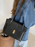 Large Capacity Vintage Shoulder Bag Solid PU Leather Ladies Tote