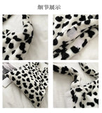Cow Print Plush Shoulder Bag Soft Fuzzy Crossbody Purse