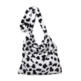 Cow Print Plush Shoulder Bag Soft Fuzzy Crossbody Purse