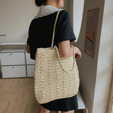 Women Large Woven Straw Beach Tote Shoulder Bag