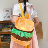 Hamburger Backpack Canvas/ Plush Drawstring Schoolbag