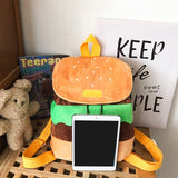 Hamburger Backpack Canvas/ Plush Drawstring Schoolbag