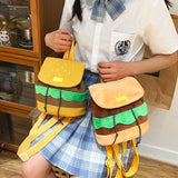 Hamburger Backpack Canvas/ Plush Drawstring Schoolbag