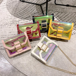 Women Laser Crossbody Bag Holographic Shoulder Bag with Chain Strap