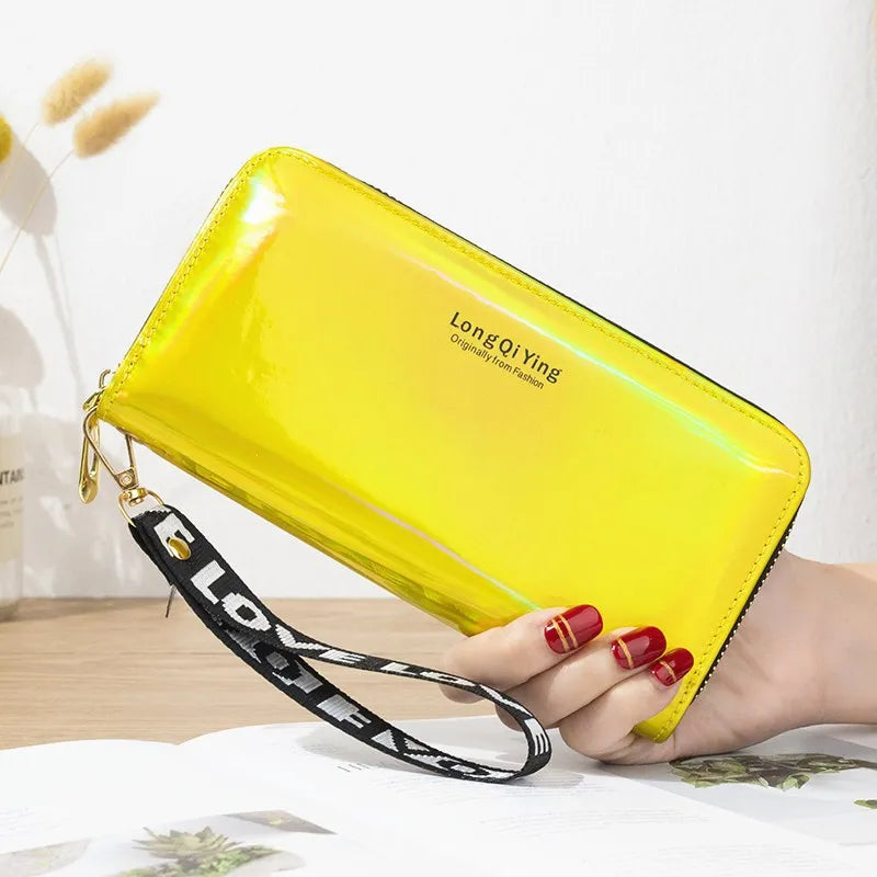 Women Laser Holographic Wallet Long Pu leather Purse Female Clutch